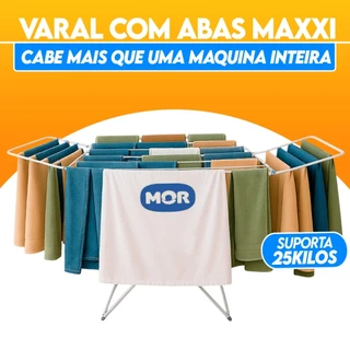 Varal De Roupa De Chão Com Abas Maxi Retrátil Dobrável Reforçado Aço 1,74mt Cor Preto Original Mor