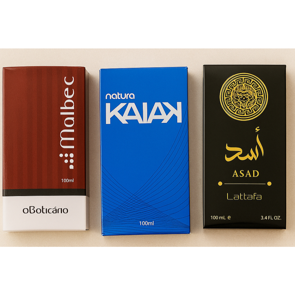 Kit 3 perfumes masculino 100ml cada- Malbec, Kaiak e Asad Lattafa em Oferta na Shopee