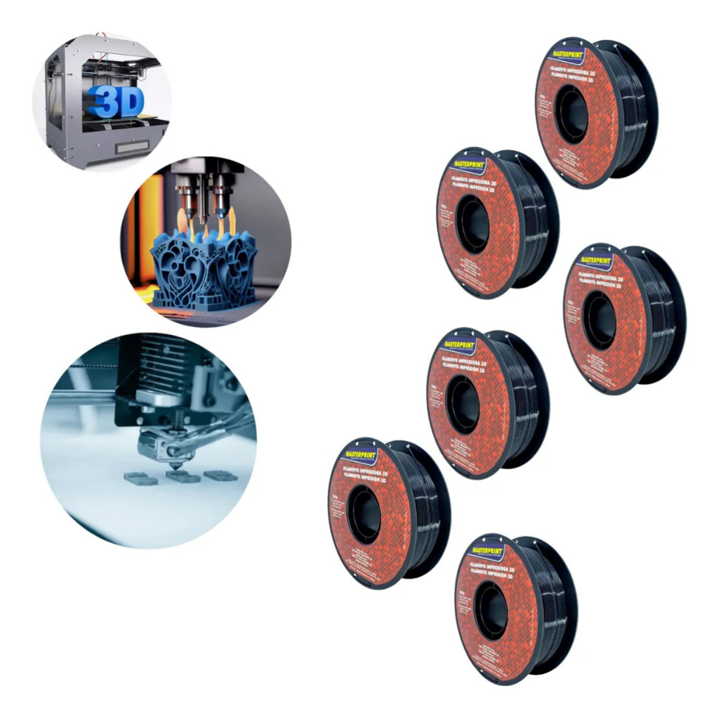 Kit C/6 Filamentos Para Impressora 3d Petg 1,75mm 1kg Preto