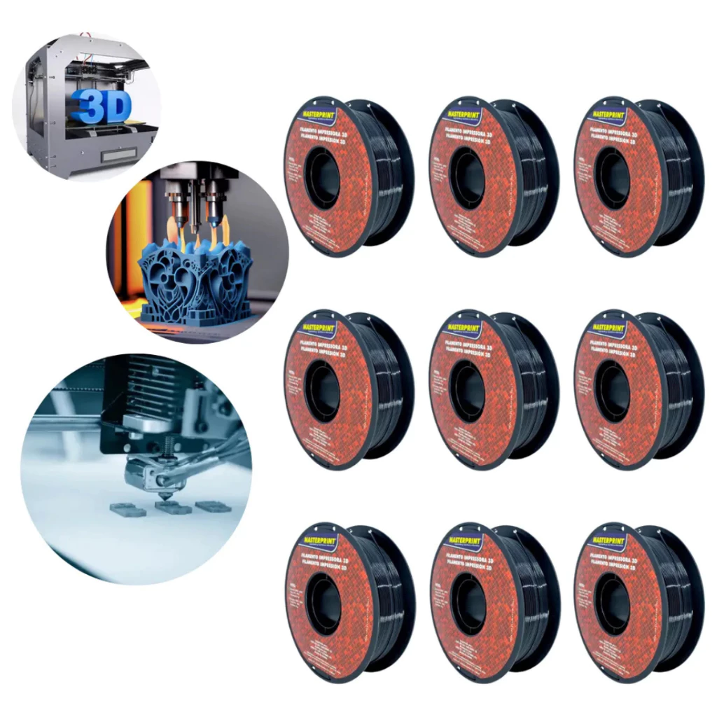 Filamento PETG Para Impressora 3D 1,75mm 1kg Preto Kit Com 9 Unidades Cor Preta