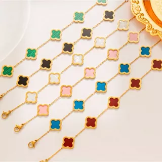 Pulseira Feminina Trevo de Quatro Folhas em Aço Inoxidável com Detalhe em Madrepérola Dupla Face