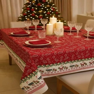 Toalha Forro de Mesa Oxford Premium Importado 6 Lugares / Cadeiras – Estampado Luxo - Cozinha – Natal