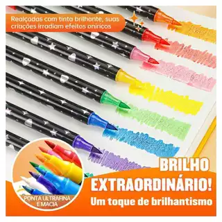 Kit 6/12/18/24/36/48 Caneta Outline Marker Metálica Linha Dupla Arte Caneta Contorno