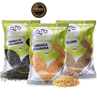 Kit Mix de Sementes Chia + Linhaça + Psyllium Fibras Low Carb Total 750g em Oferta na Shopee