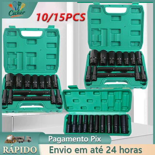 Jogo de Soquetes de Impacto Longo 10/15 Peças 8 A 32mm