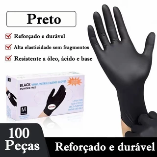 Luva Nitrílica Preta Descartável Sem Pó 100 Unidades para uso Profissional em Oferta na Shopee