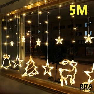 Decoração De Natal Pisca Pisca E Cascata Cordão De Luzes LED Estrelas Cortinas De Luz Enfeites Para Árvore de Natal