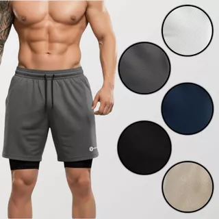 Kit 3 Shorts 2 Em 1 Masculino Dry Fit Bermuda Com Forro De Compressão Para Treino
