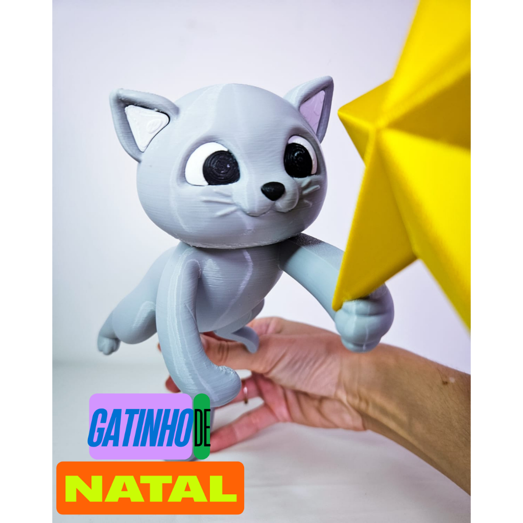 Gatinho Escalador de Natal – Enfeite 3D com Estrela