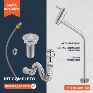 Kit Torneira Cuba Link Banheiro Lavabo 100% Metal + Válvula 7/8 + Sifão Cromado + Engate 60cm