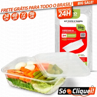 Kit 96 Potes Plástico Retangular 350ml Pote Para Bolo Marmita Porta Alimentos Multiuso BPA Free