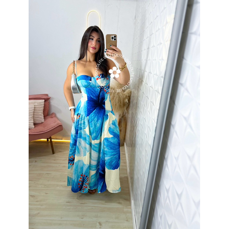 Vestido maldivas estampado maravilhoso com detalhes exclusivo roupa feminina