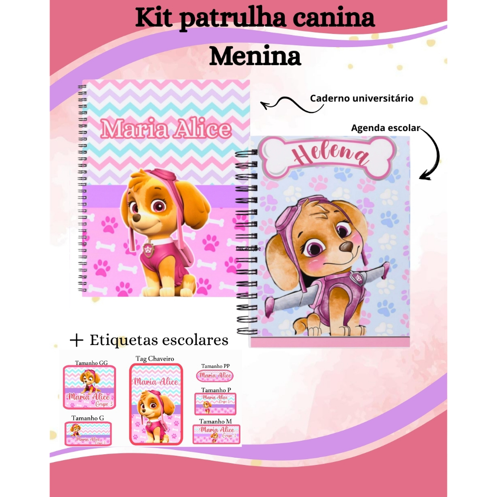 Kit Escolar Patrulha Canina Menina Personalizado | Material Escolar ...