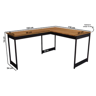Mesa Em L Estilo Industrial Escrivaninha De Canto Escritório Estudo Beni Camaleão