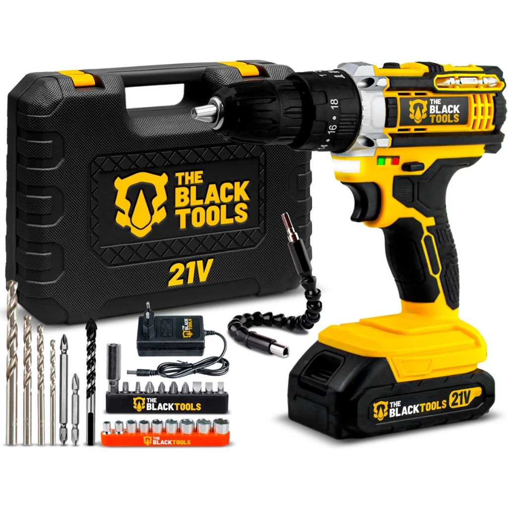 Parafusadeira Furadeira Impacto 3 8 C Maleta e Acessórios The Black Tools Tb 21pw Amarelo 60hz
