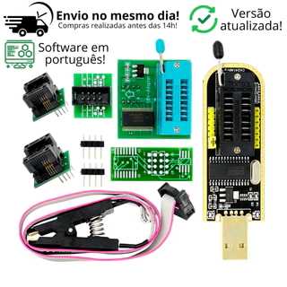Gravadora de Chip Bios Eprom Series 24 25 Ch341a Programador Adaptador SOIC 8 16 Pinça Garra Jacaré Gravador Regulador V
