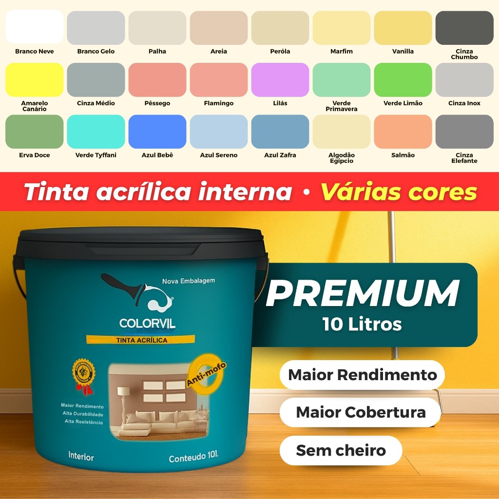 Tinta de parede acrílica 10 Litros envio rápido antimofo sem cheiro ...