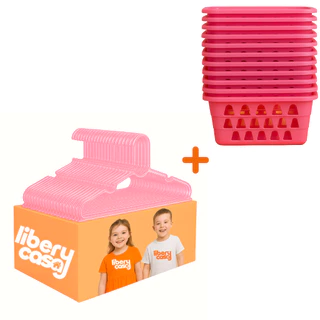 Kit organizador 10 cabides infantil e 6 cestos organizador branco rosa azul Libery Casa em Oferta na Shopee