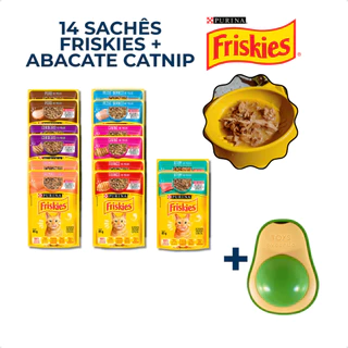 Kit 14 Friskies Sachê Ao Molho Gatos Sabores Variados + Abacate de Catnip em Oferta na Shopee
