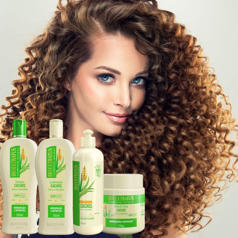 Cachos Bioextratus–Shampoo| Condicionador |Finalizador 500ml|Máscara 250g/1kg|Babosa e Macadâmia