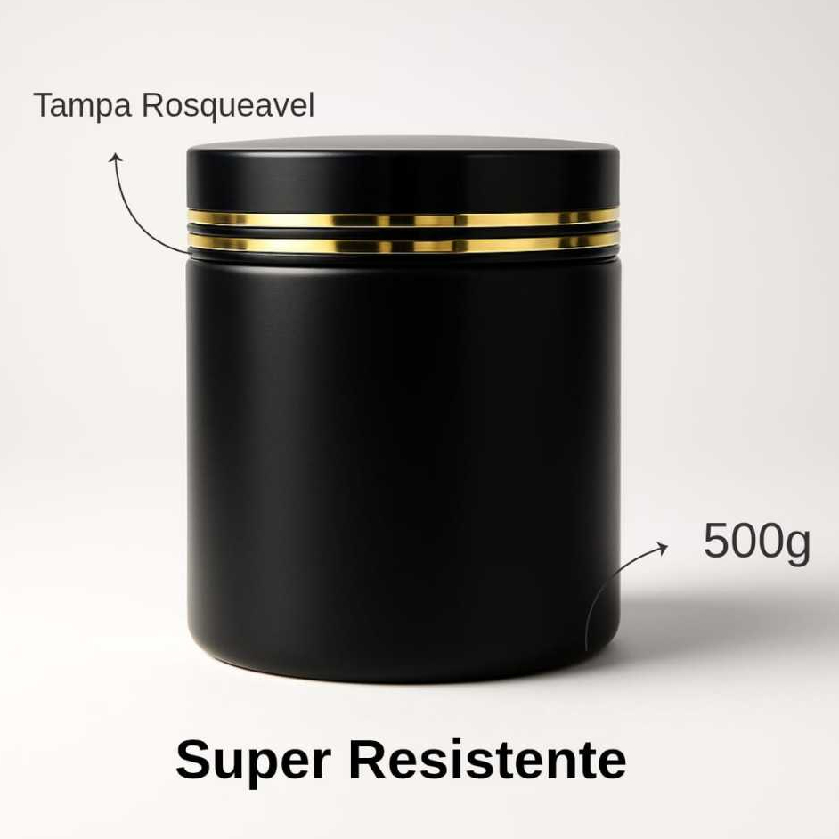 Kit Potes 500g Armazenamento Cosméticos Reutilizável Dourado e Preto Resistente