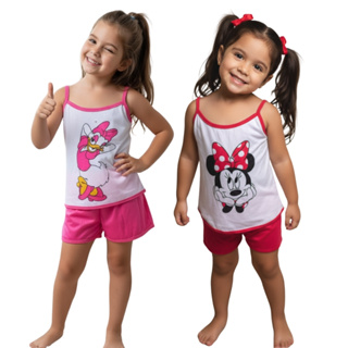 Kit 2 Baby Doll Infantil Estampado Feminino Pijama Alça Menina Confortável em Oferta na Shopee
