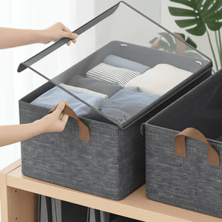 Caixa Organizadora Grande Com Tampa Transparente Dobrável Resistente Multiuso Para Roupas em Oferta na Shopee