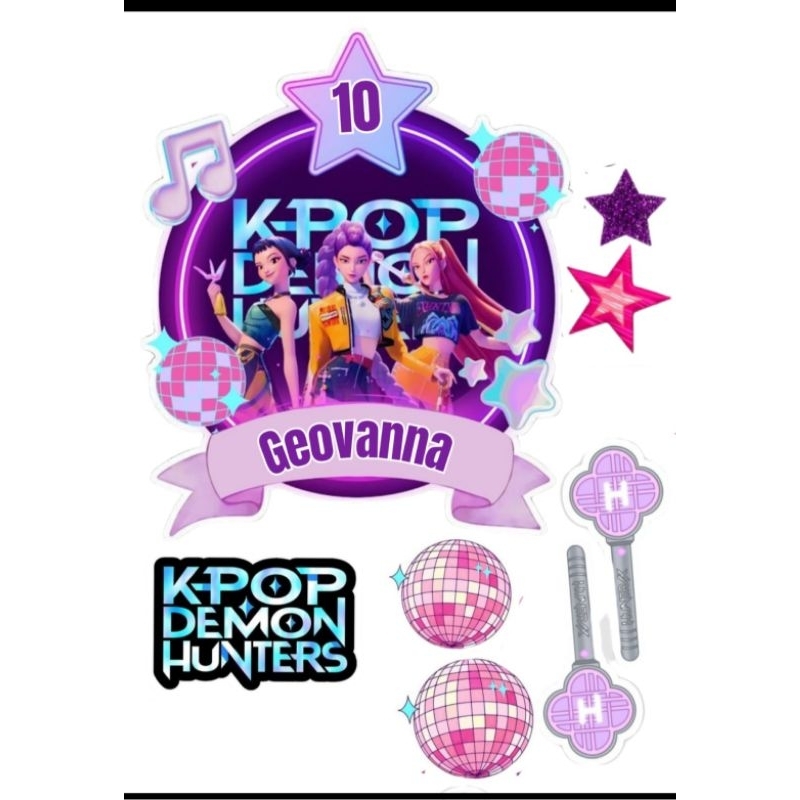 topo de bolo guerreiras do k-pop/ topper personalizado com nome e idade
