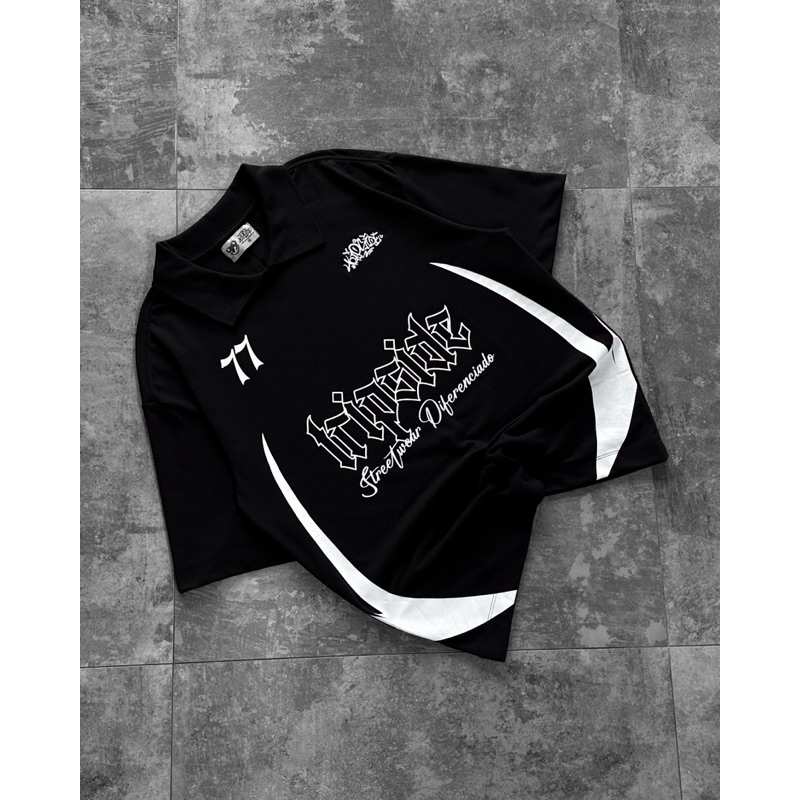 Camiseta Gola Polo Piquet Streetwear Tripside Original “77” - Preta