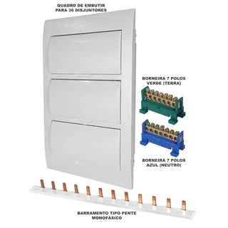 Kit Quadro Caixa de Embutir para 36 disjuntores com Barramentos