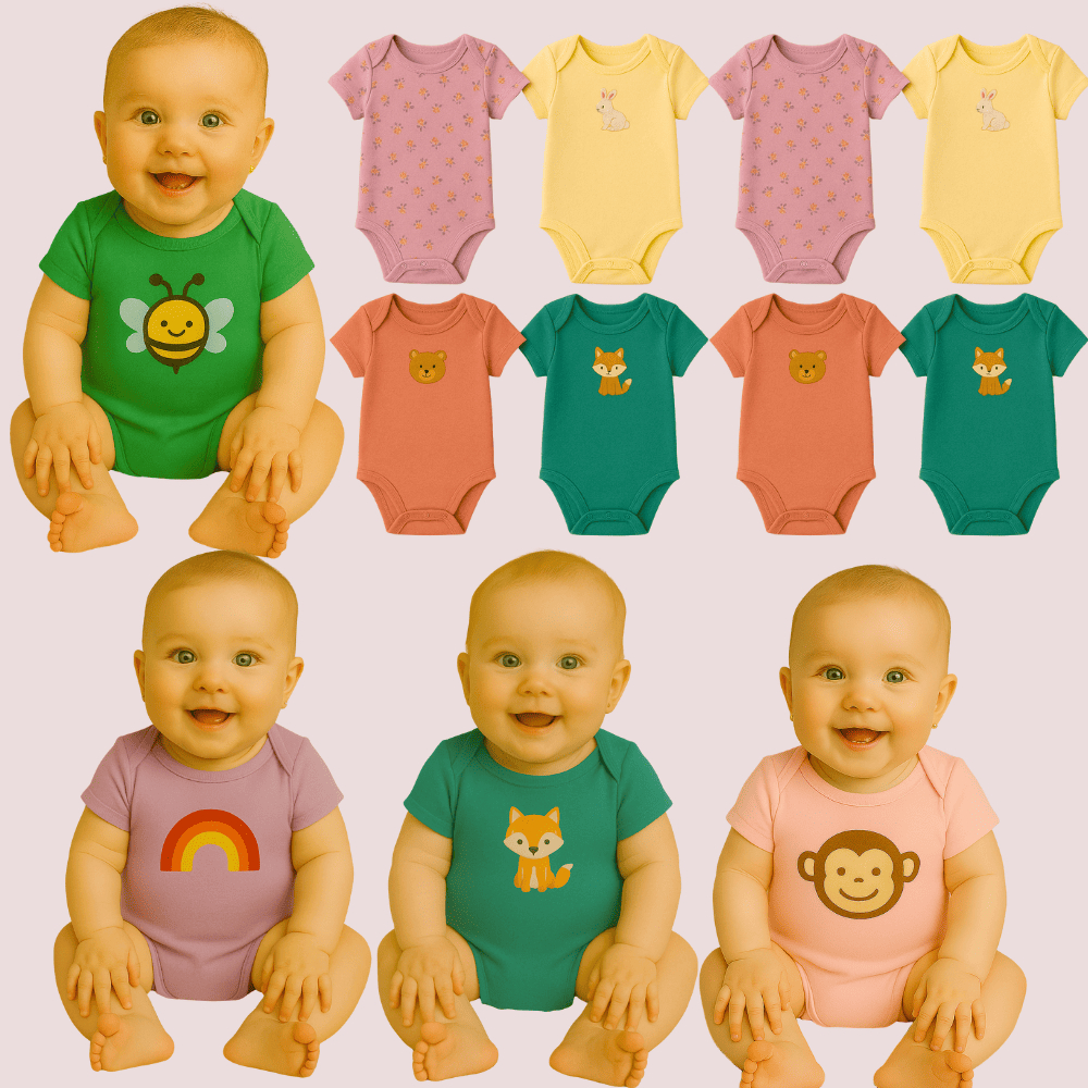 kit 10 e 5 Body Infantil Manga Curta Estampado 100% Algodão Bebê Menino Menina Cores Sortidas | Shopee Brasil