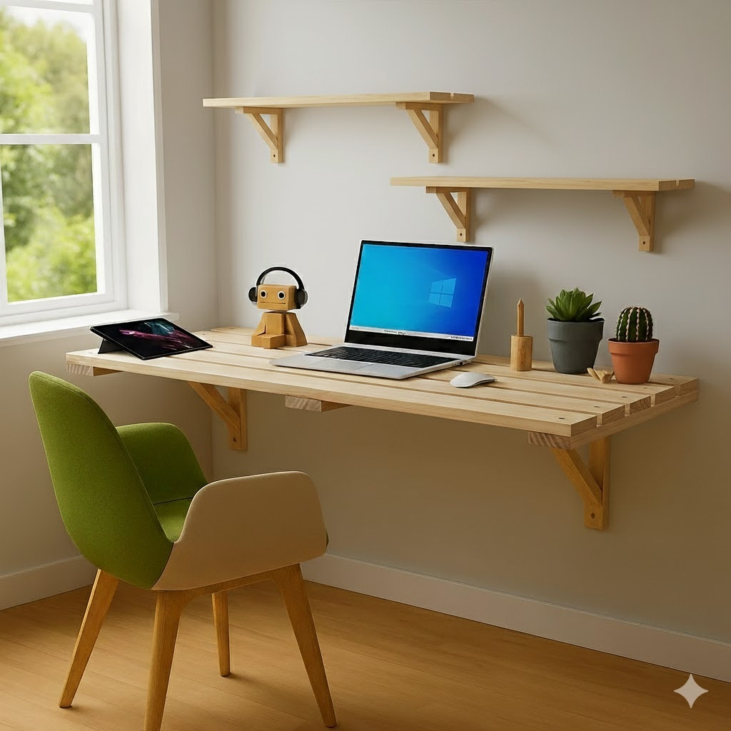 Conjunto Mesa suspensa com 2 prateleiras 100% Madeira Pinus Estudos ...
