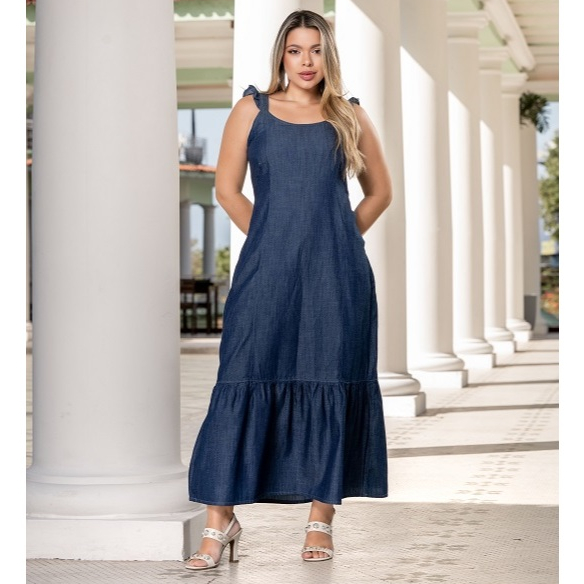 Vestido Longo Em Jeans Tencel Lançamento 2026 Shopee