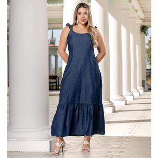 Vestido Longo Em Jeans Tencel Lançamento 2026 Shopee