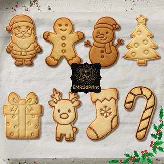Kit 8 Carimbos/Cortador/Marcador/Molde Biscoito Natal Papai Noel Boneco Gengibre Puxador