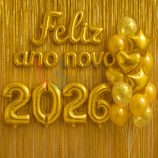 Kit Balão Feliz Ano Novo Metalizado Decoração Final de Ano