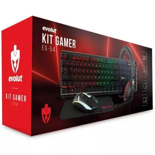 KIT GAMER EVOLUT EG-54 (TECLADO, MOUSE, MOUSEPAD E HEADSET), COR DO MOUSE PRETO, COR DO TECLADO PRETO