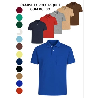 Camisa Polo Masculina Piquet Com Bolso100% Algodão Verão