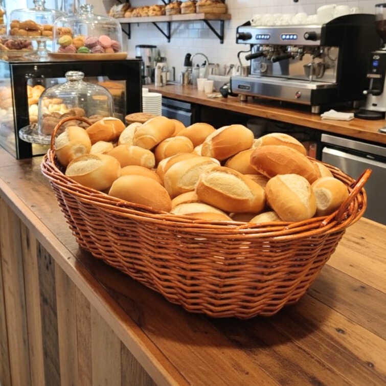 Cesta de Padaria de Vime Cesto Para Pães com Alça Engomadeir