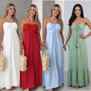 VESTIDO LONGO FEMININO TENDENCIA VERAO, PRAIA, CASUAL, ELEGANTEE SOLTINHO em Oferta na Shopee