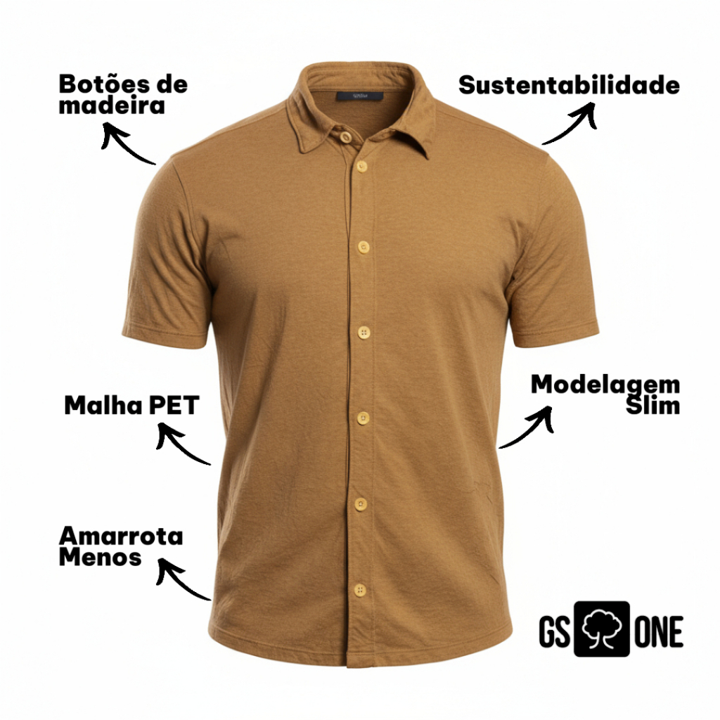 Camisa Masculina Manga Curta Slim de Malha