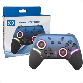 Controle Joystick Gamepad X9 Sem Fio Bluetooth 2.4g Com Iluminação RGB Android Ios Pc Celular AZUL