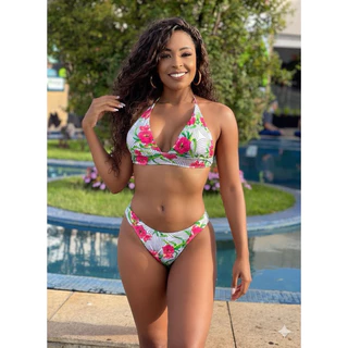 conjunto biquíni com calcinha  fio duplo em lycra premium com estampa digital em Oferta na Shopee