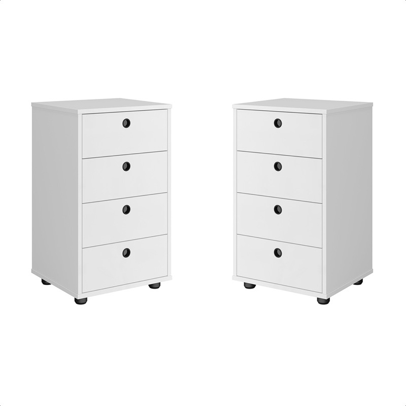 Kit 2 peças Gaveteiro 4 Gavetas Mesa De Cabeceira e Multiuso Classic - Cores