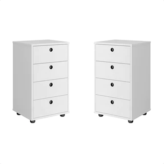 Kit 2 peças Gaveteiro 4 Gavetas Mesa De Cabeceira e Multiuso Classic - Cores