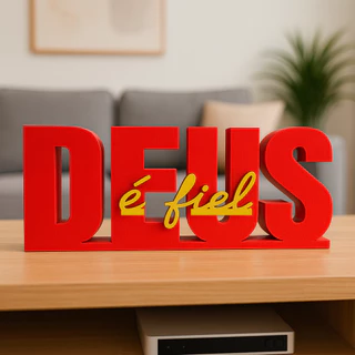 Letreiro Deus é Fiel Plaquinha Decorativo para Sala, Quarto e Mesa Presente de Natal perfeito