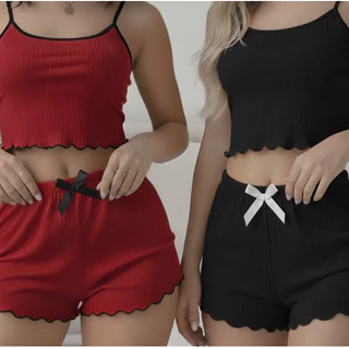 kit 2 peças pijama feminino Baby Doll roupa de dormir confortável e frequento  Verão Blogueirinha em Oferta na Shopee