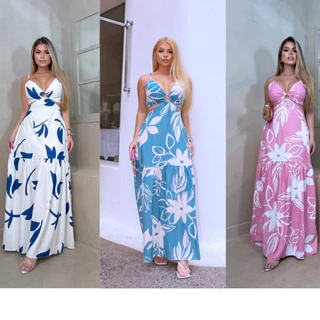 vestido  femenino longo argola coforto e elegancia verão praia em Oferta na Shopee