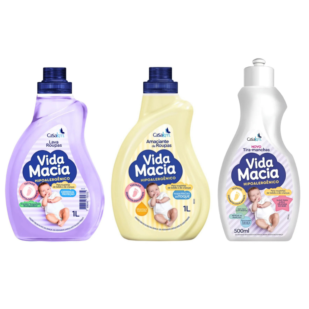 Sabão Liquido Vida Macia 1 Litro E Amaciantes 1 Litro + Tira Manchas ...