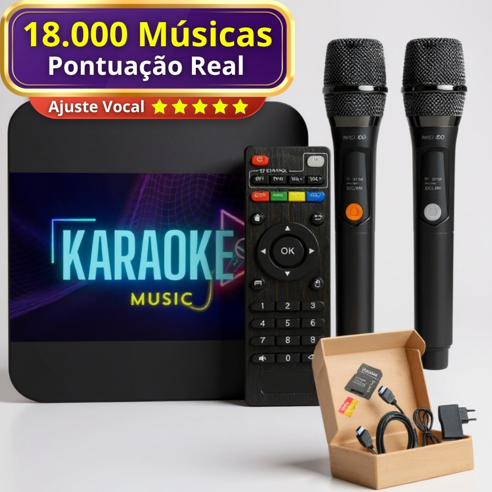 Karaoke Profissional 4K + 2 Microfones Sem Fio + 18.000 Músicas com ...
